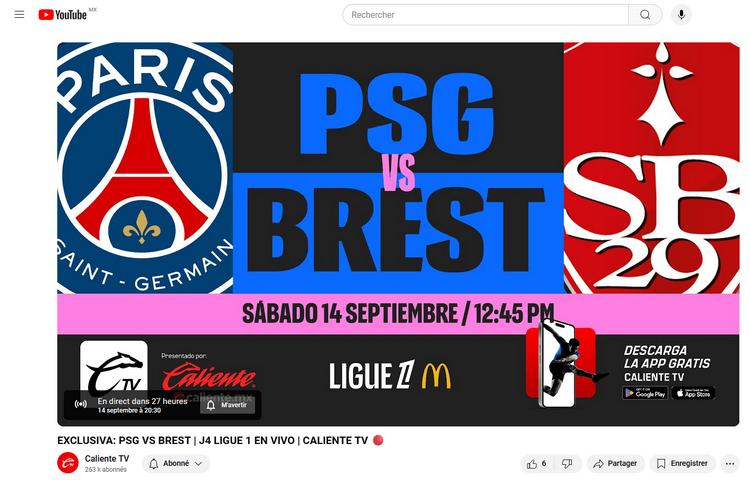 PSG vs Brest sur Caliente TV avec un VPN