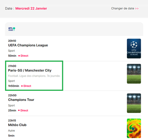 PSG Man City diffusion gratuite sur RTL Club